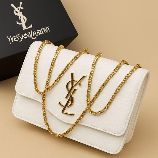 White YSL Logo Crossbody Bag for Girls